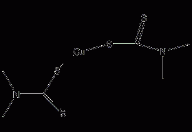 Structural formula of copper(II) dimethyldithiocarbamate